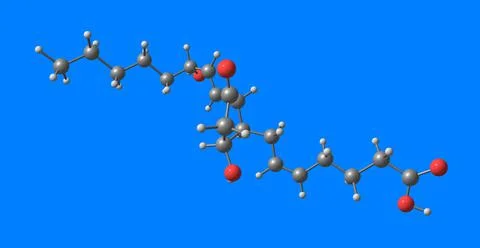 Prostaglandin D2 molecular structure isolated on blue Stock Illustration