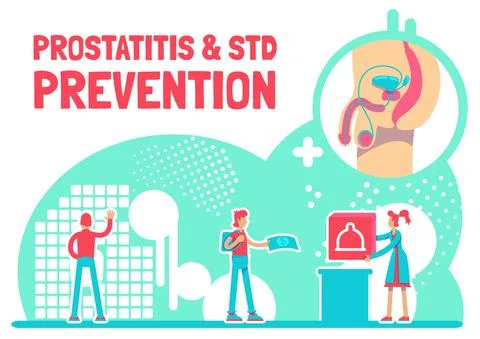 Prostatitis and STD prevention poster flat vector template Stock Illustration