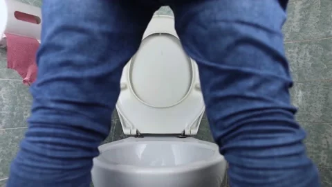 Prostatitis concept. Rear view of a man, hard to pee. Difficulty urinating with  Video stock 211699469