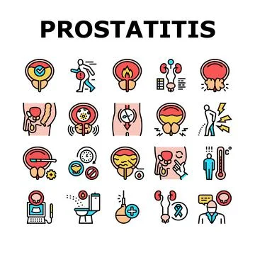 Prostatitis Disease Collection Icons Set Vector Stock Illustration