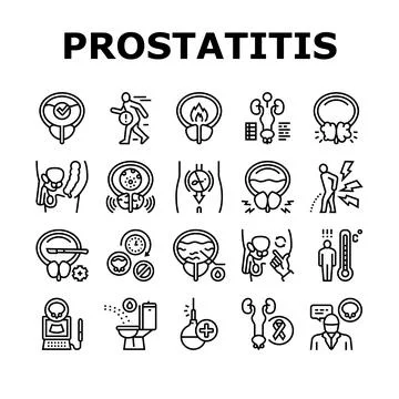 Prostatitis Disease Collection Icons Set Vector Stock Illustration