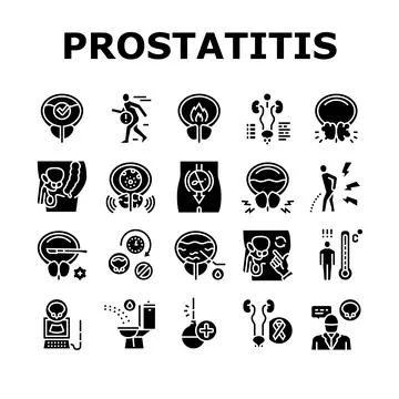 Prostatitis Disease Collection Icons Set Vector Stock Illustration