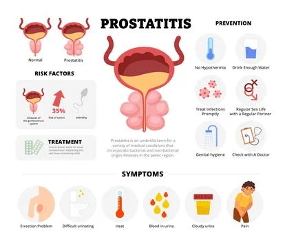 Prostatitis infographic design with bladder or rectum. Vector poster templa.. Stock Illustration