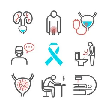 Prostatitis line icons. Symptoms, Causes, Treatment. Vector signs for web Stock Illustration