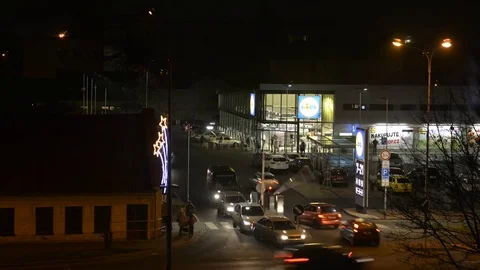 Prostejov Czech Rep. 8th December Cars at Lidl store rush hour timelapse Stock Footage 83222596
