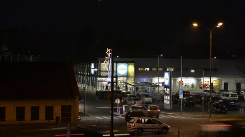 Prostejov Czech Rep. 8th December Cars at Lidl store rush hour timelapse Stock Footage 83222809