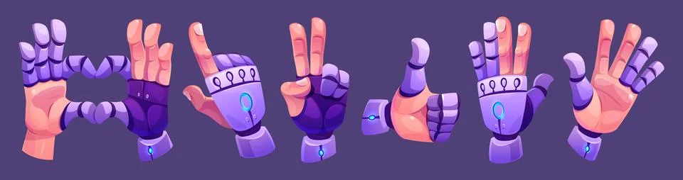 Prosthesis arm gesture. Robot hand part vector Illustrazione stock