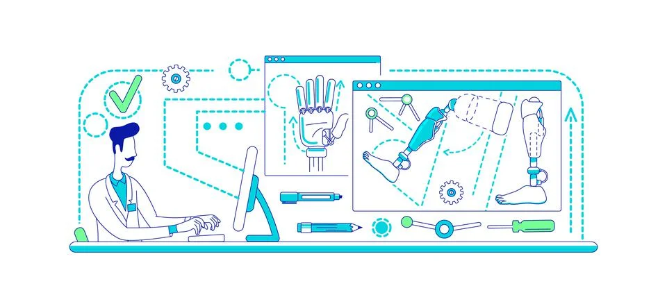 Prosthesis development laboratory thin line concept vector illustration 스톡 일러스트