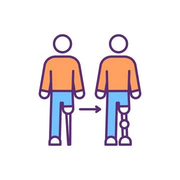 Prosthesis devices evolution RGB color icon Stock Illustration