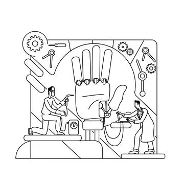 Prosthesis engineering thin line concept vector illustration Stock Illustration