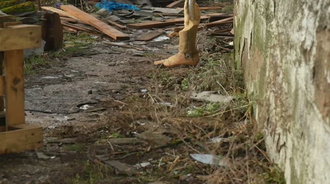 Prosthesis in the ruins Stock Footage 58128469