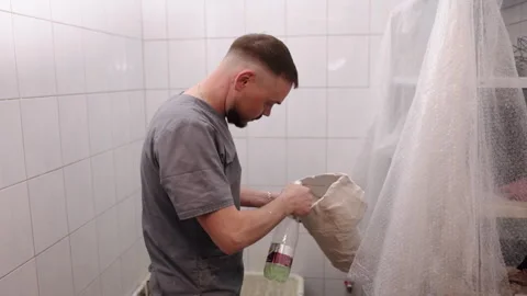 Prosthetic innovations, Workspace construction, Plaster crafting Stock Footage 243321547