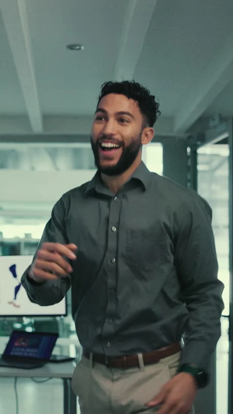 Prosthetic leg, dancing and man in lab, excited for breakthrough and happiness Stock Footage 332916560