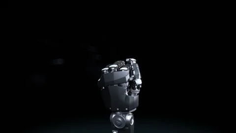 Prosthetic robot hand mimics a human hand orbit around Stock Footage 91252571
