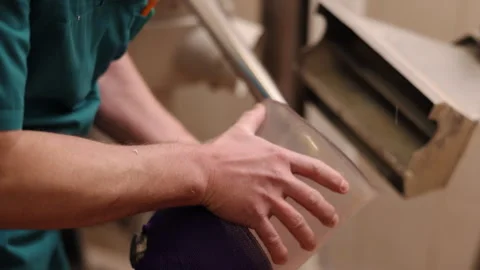 Prosthetic socket, socket shaping, manual grinding Stock Footage 340294180
