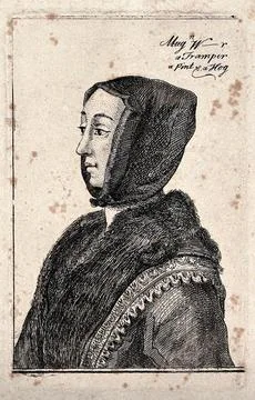 A prostitute with her name and charges. Etching by Wenzel Hollar. Stock Illustration