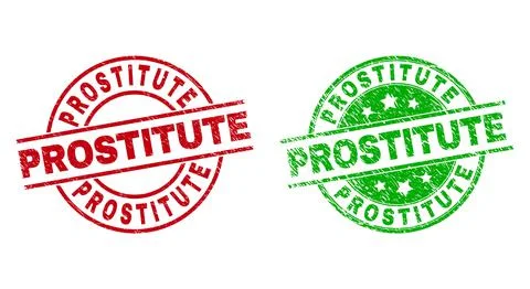 PROSTITUTE Round Watermarks with Corroded Surface Stock Illustration