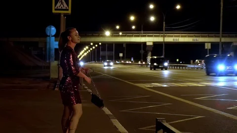 prostitute on side of road waiting for c... | Stock Video