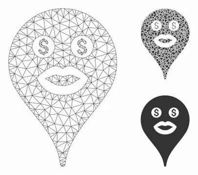 Prostitute Smiley Map Marker Vector Mesh 2D Model and Triangle Mosaic Icon 库存插图
