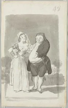 Prostitute Soliciting a Fat, Ugly Man (recto), 1796-97. Francisco de Goya (.. Stock Illustration