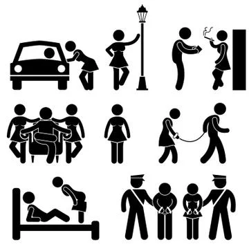 Prostitute Whore Hooker Pimp Stick Figure Pictogram Icon Stock Illustration