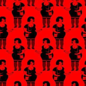 Prostitutes seamless pattern. Whore texture. Cheerful fat woman ornament Stock Illustration