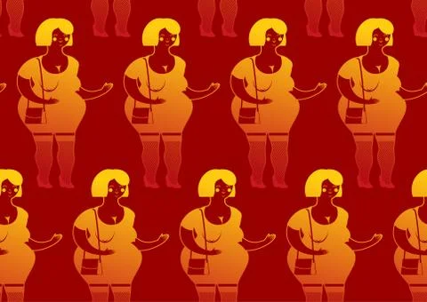 Prostitutes seamless pattern. Whore texture. Cheerful fat woman ornament Stock Illustration