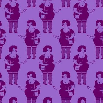 Prostitutes seamless pattern. Whore texture. Cheerful fat woman ornament Stock Illustration