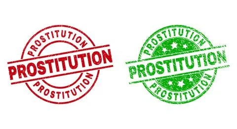 PROSTITUTION Round Badges with Grunge Surface Stock Illustration