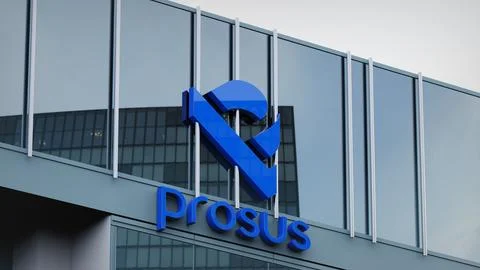 Prosus Stock data presented on the logo of the office facade editorial Stock Photos