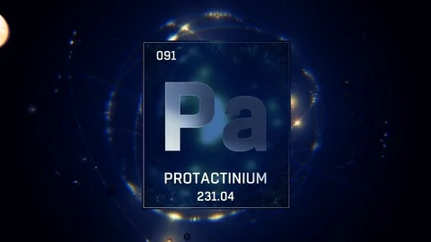 Protactinium as Element 91 of the Periodic Table 3D animation on blue background Stock Footage 120205517