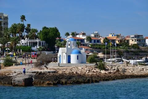 Protaras, Cyprus - Oct 10. 2019. Agios Nikolaos - Church of St. Nicholas Stock Photos