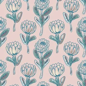 Protea flower seamless vector pattern. Stock Illustration