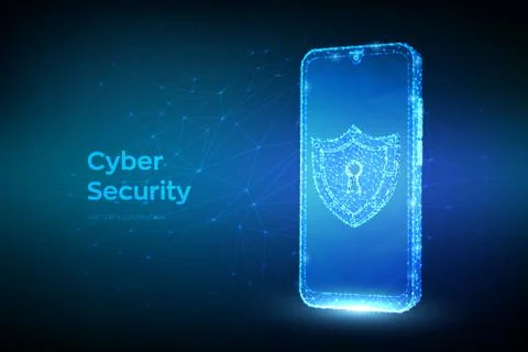 Protect and cyber security of safe concept. Abstract low polygonal smartphone 스톡 일러스트