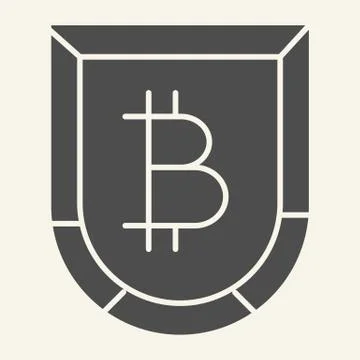 Protect bitcoin solid icon. Bitcoin shield vector illustration isolated on white Illustrazione stock