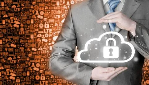 Protect cloud information data concept. Security and safety of cloud computing Stock Illustration