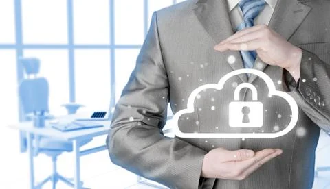 Protect cloud information data concept. Security and safety of cloud computing Illustrazione stock