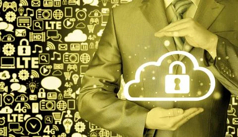 Protect cloud information data concept. Security and safety of cloud computing Stock Illustration