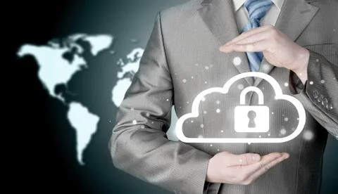 Protect cloud information data concept. Security and safety of cloud computing 스톡 일러스트