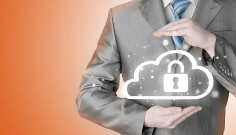 Protect cloud information data concept. Security and safety of cloud computing Stock Illustration