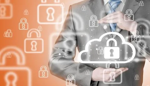 Protect cloud information data concept. Security and safety of cloud computing Stock Illustration