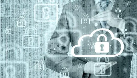 Protect cloud information data concept. Security and safety of cloud computing 스톡 일러스트