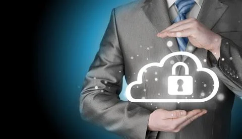 Protect cloud information data concept. Security and safety of cloud computing Stock Photos
