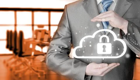 Protect cloud information data concept. Security and safety of cloud computing Stock Photos