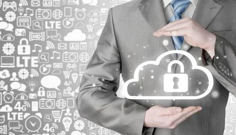 Protect cloud information data concept. Security and safety of cloud computing Stock Photos