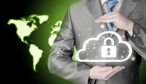 Protect cloud information data concept. Security and safety of cloud computing Stock Photos