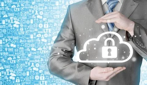 Protect cloud information data concept. Security and safety of cloud computing Stock Photos