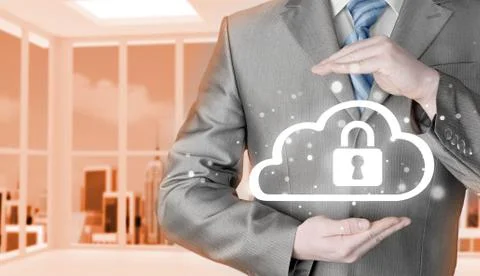 Protect cloud information data concept. Security and safety of cloud computing Stockfoto's