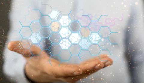 Protect cloud information data concept hovering on a businessman's hand Stock Photos