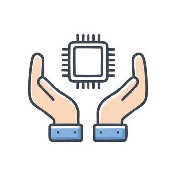 Protect cpu chip. Hands protecting a computer chip, symbolizing safety and .. Illustrazione stock